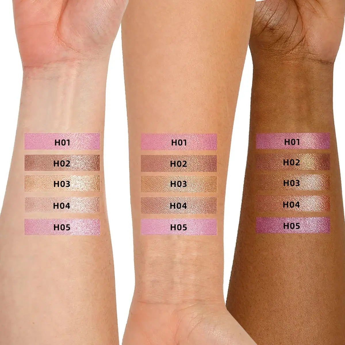  All 5 cream highlighter shades swatched on arm | SIX BEAUTY
