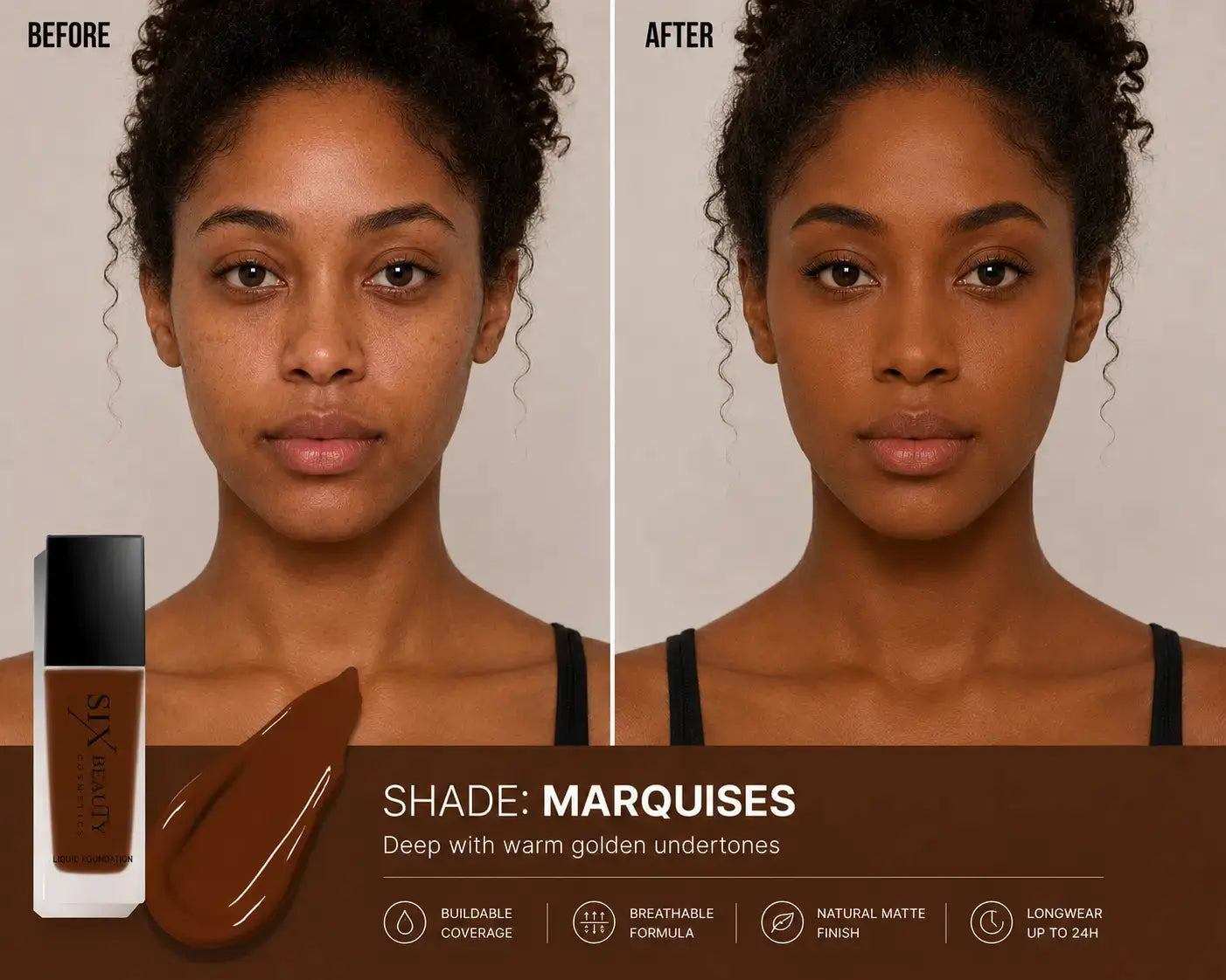 Six Beauty Luminous Matte Foundation - Full Coverage, Long-Wear, Inclusive Shades SIX BEAUTY