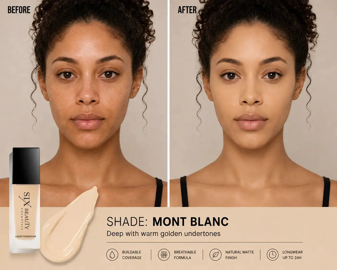 Six Beauty Luminous Matte Foundation - Full Coverage, Long-Wear, Inclusive Shades SIX BEAUTY
