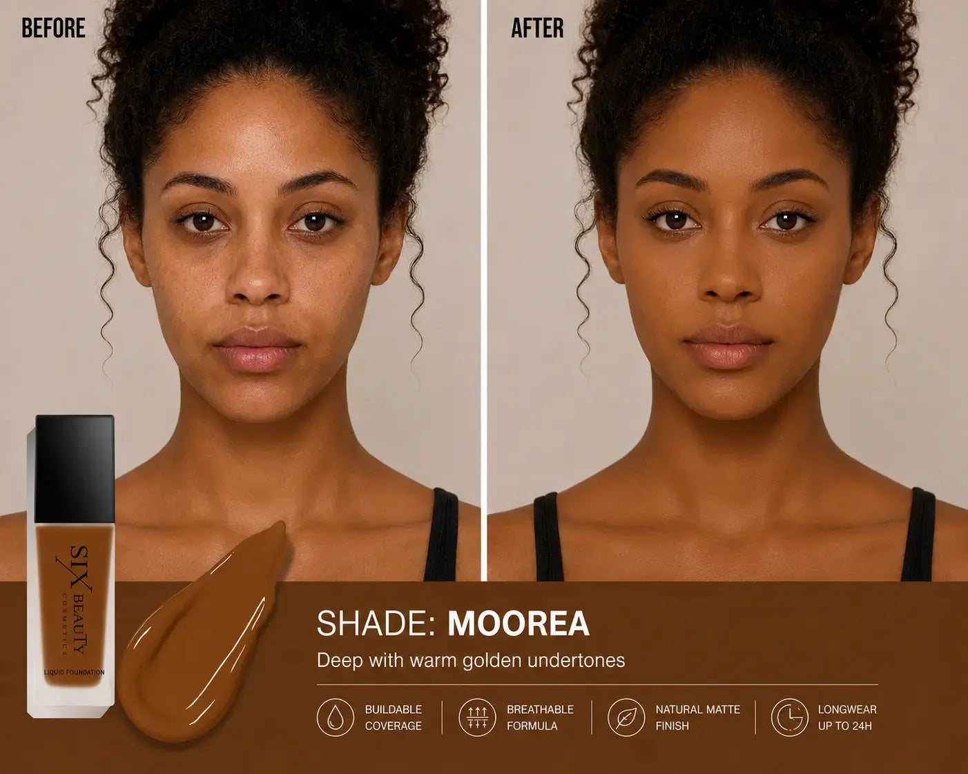 Six Beauty Luminous Matte Foundation - Full Coverage, Long-Wear, Inclusive Shades SIX BEAUTY