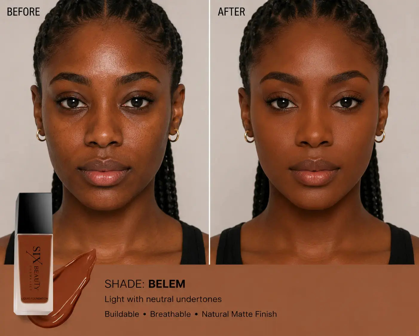 Six Beauty Luminous Matte Foundation - Full Coverage, Long-Wear, Inclusive Shades SIX BEAUTY