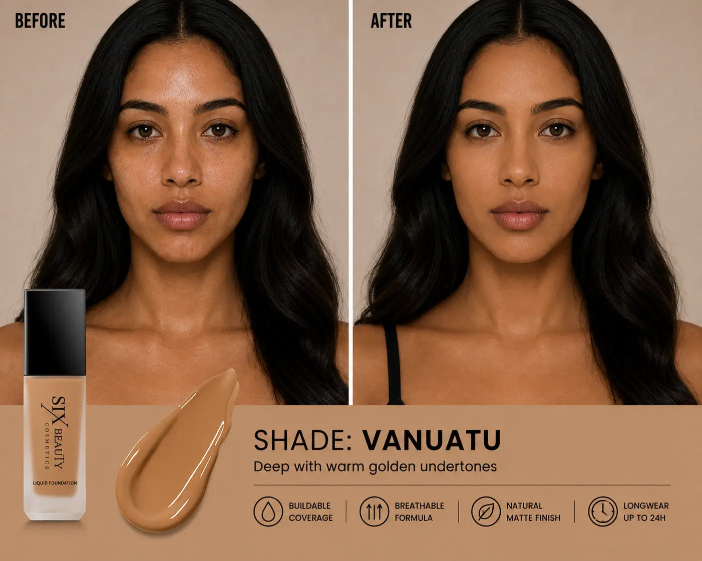 Six Beauty Luminous Matte Foundation - Full Coverage, Long-Wear, Inclusive Shades SIX BEAUTY