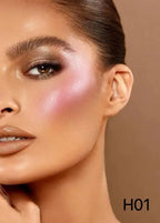Cream highlighter shade H01 on model cheekbones | SIX BEAUTY