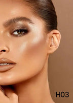 Cream highlighter shade H03 on model cheekbones | SIX BEAUTY