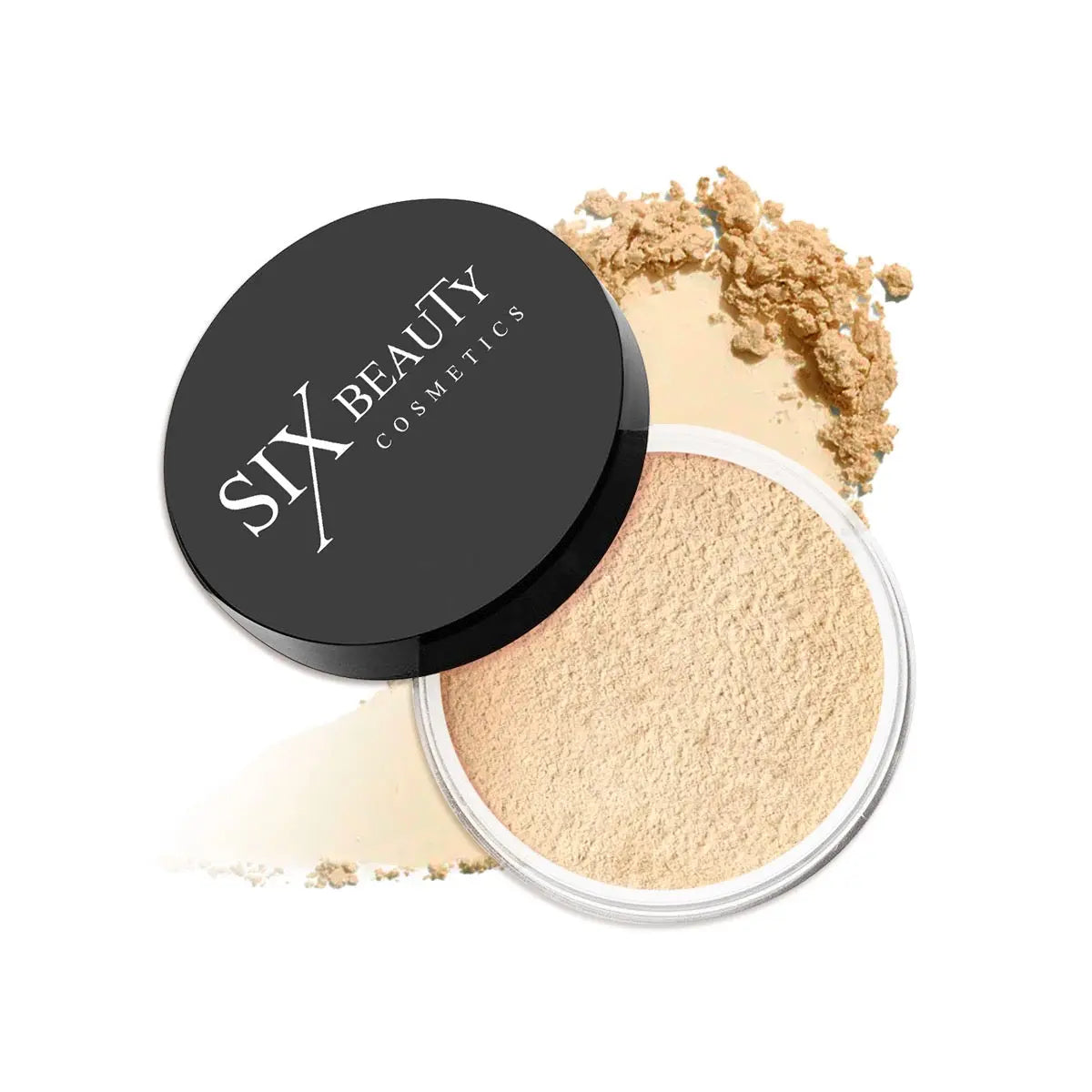 Flawless loose setting powder jar open with powder Six Beauty