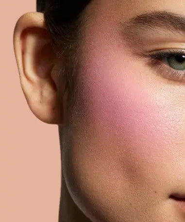 Light pink powder blush swatch on white | SIX BEAUTY