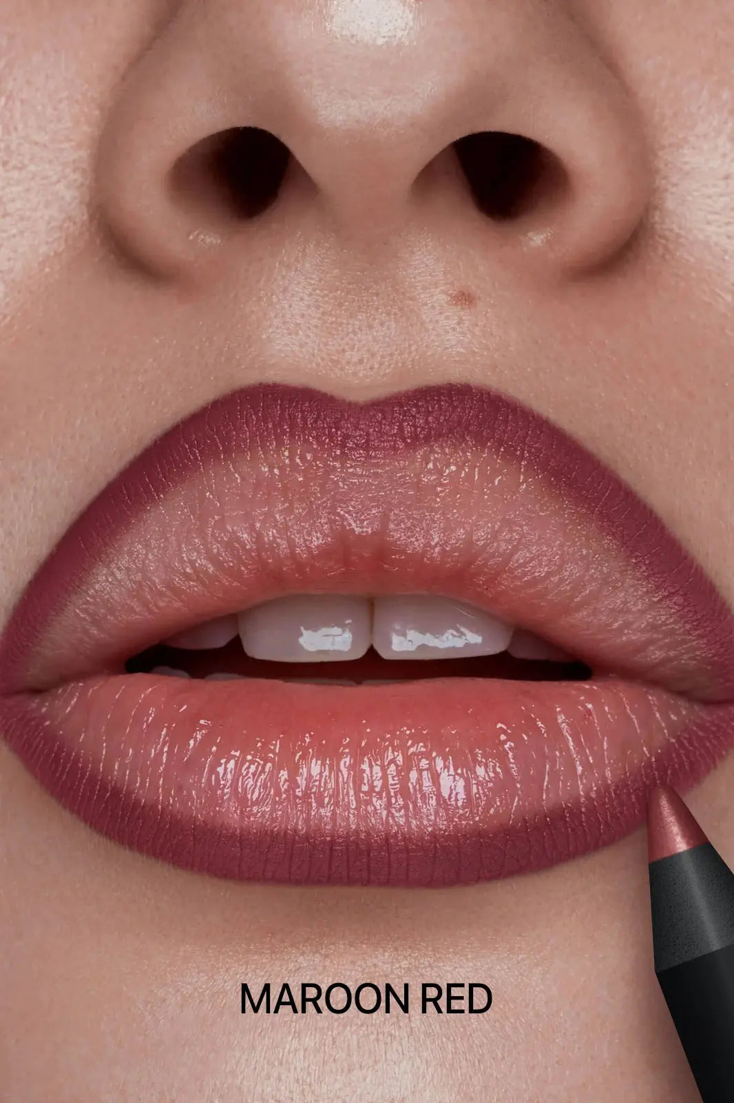 Smudge-resistant lip liner in maroon red tone