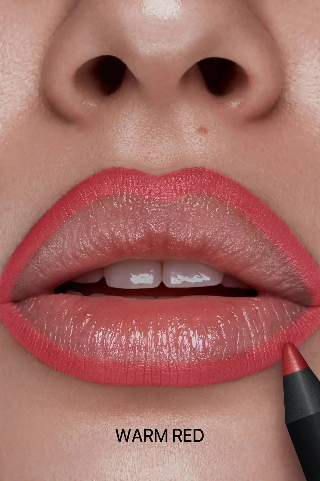 Smudge-resistant lip liner in warm red tone