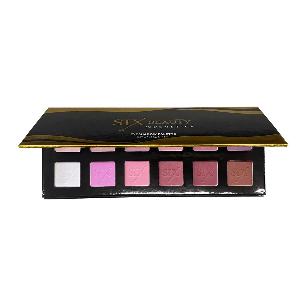 Pink Collection pink eyeshadow palette open showing 12 shades | SIX BEAUTY