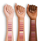 Pink eyeshadow palette swatched across three skin tones | SIX BEAUTY