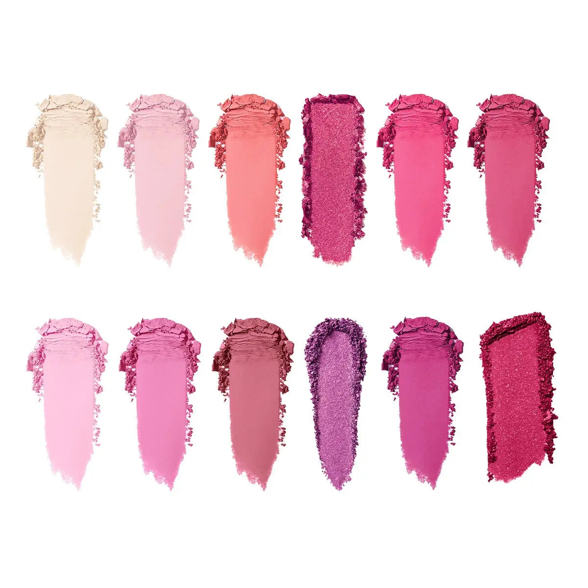 Swatch chart of every shade in Amira's Collection warm neutral eyeshadow palette | SIX BEAUTY